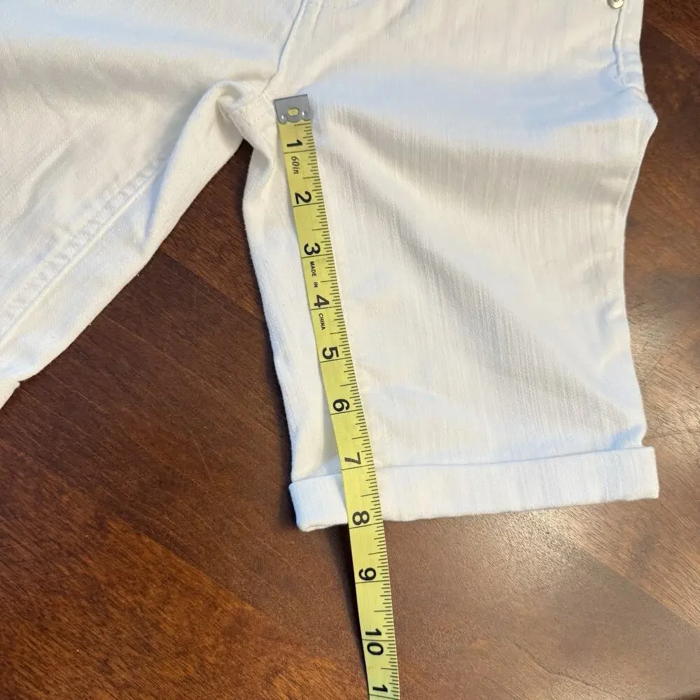 Justice Girls Sz 12 Slim White Bermuda Shorts 5 pocket roll leg belt loops EUC